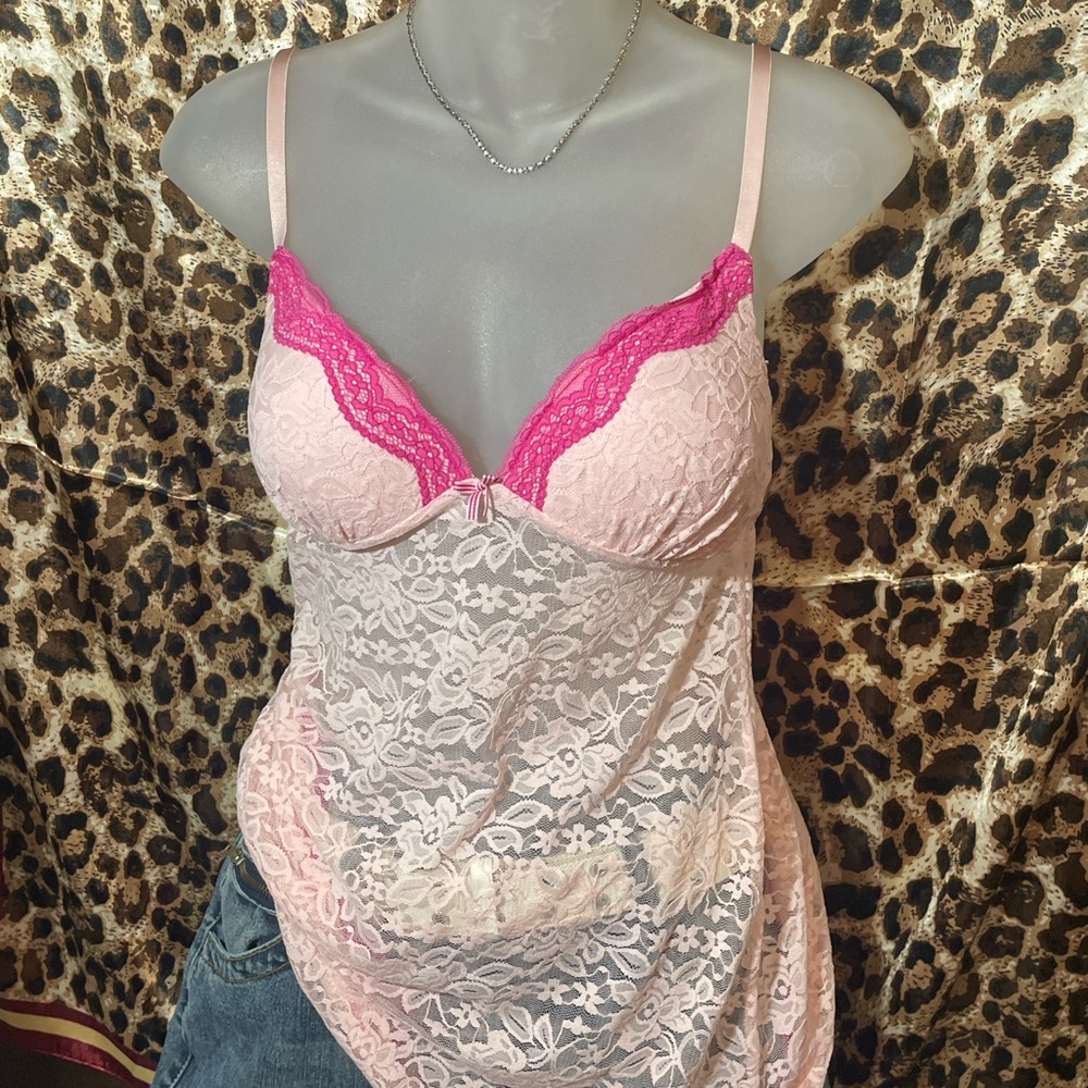 Gilligan & O'Malley Pink Chemise with Lace Trim